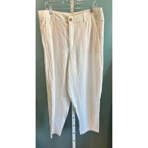 Lands' End Pants Women's 16 White Linen Wide Leg Pleated Elastic‎ Waist Casual